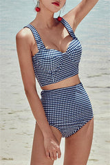 Vintage Plaid High-Waisted Bikini Set Areous