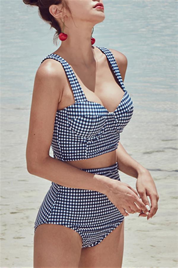 Vintage Plaid High-Waisted Bikini Set Areous