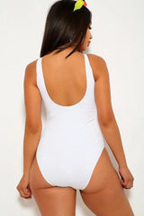 White BEAT Print Casual One Piece Swimsuit Areous