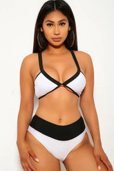 White Black Triangle Top Two Piece Swimsuit Areous