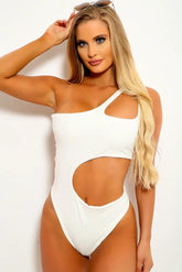 White Cut Out One Shoulder Monokini Areous