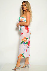 White Floral Print Bandeau Three Piece Swimsuit Areous