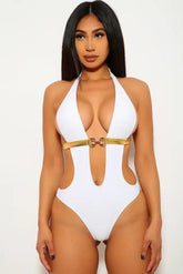 White Gold Belted Cut Out Monokini Areous
