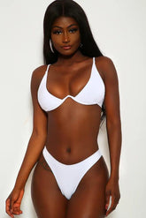 White Low Cut Push Up Two Piece Swim Suit Areous