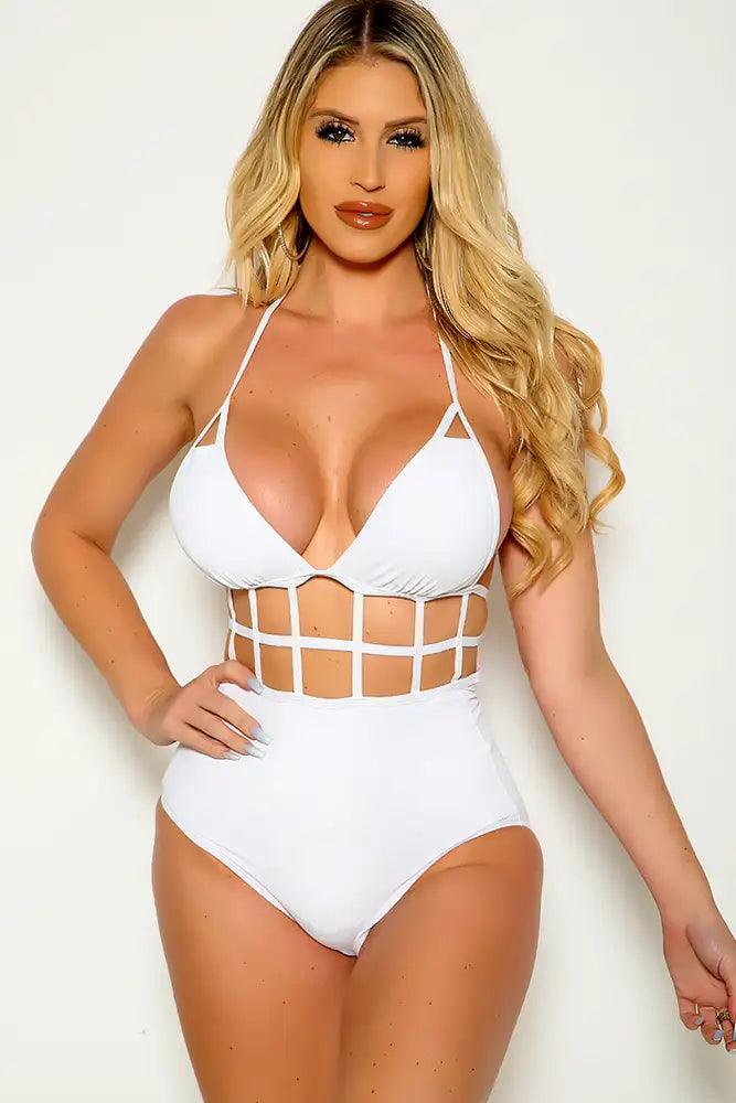 White Plunging Strappy Cut Out Monokini Areous