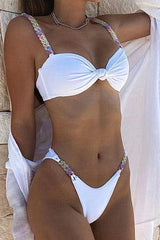 White Rainbow Chain Straps Knotted Two Piece Swimsuit Areous