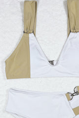 White Silver Clip Strappy V-Neck 2 Pc Swimsuit Areous