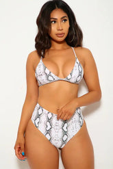 White Snake High Waist Two Piece Swimsuit Areous