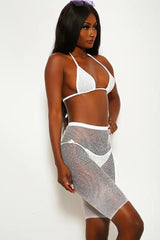 White Sparkle Rhinestone Two Piece Swimsuit Areous