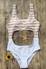 White Striped Open Back One-piece Swimsuit Areous