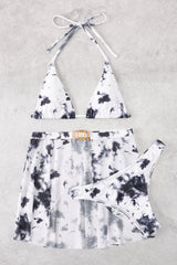 White Tie Dye Rhinestone Halter Triangle Top 3 Pc Swim Set Areous