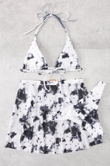 White Tie Dye Rhinestone Halter Triangle Top 3 Pc Swim Set Areous