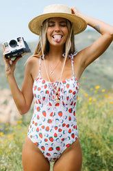 White and Red Strawberry One Piece Areous