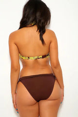 Yellow Brown Bandeau Gemstone Two Piece Swimsuit Areous