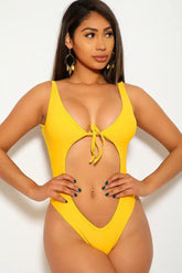 Yellow Cut Out Detailed One Piece Swimsuit Areous