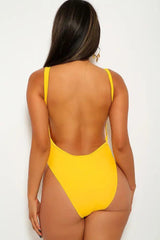 Yellow Cut Out Detailed One Piece Swimsuit Areous