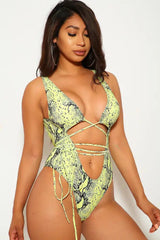 Yellow Snake Strappy One Piece Monokini Swimsuit Areous