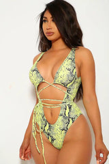 Yellow Snake Strappy One Piece Monokini Swimsuit Areous