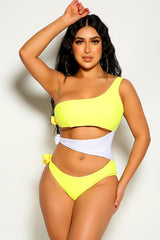 Yellow White Cut Out One Piece Monokini Areous
