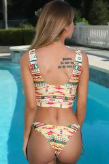 Yellow Wine Tribal Print Cheeky Two Piece Swimsuit Areous