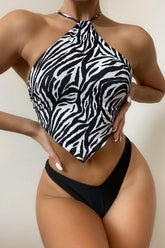 Zebra Print Halter Two Piece Swimsuit Areous