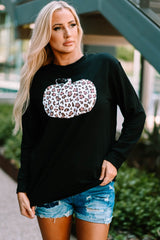 Halloween Animal Print Pumpkin Graphic Black Sweatshirt