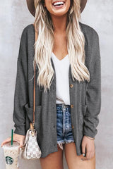 Heather Knit Pocketed Button Front Cardigan