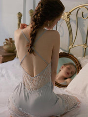 imitation silk lace stitching nightdress Areous