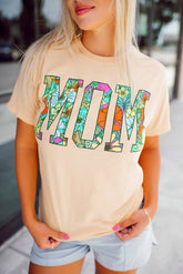 Khaki Mom Floral Letter Print T Shirt