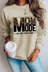 Khaki Mom Mode Leopard Print Long Sleeve Sweatshirt