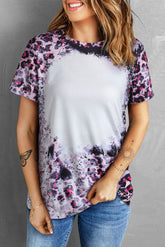 Pink Leopard Dyed Print Bleached Blank Tee