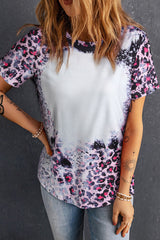 Pink Leopard Dyed Print Bleached Blank Tee