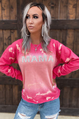 Pink Mama Rhinestone Letter Graphic Tie Dye Pullover