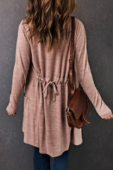 Pink Tunic Back Open Front Cardigan With Pockets