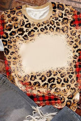 Plaid Bleached Leopard Print Short Sleeve T Shirt