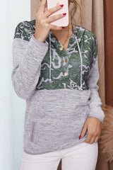 Plaid Splicing Pocketed Gray Hoodie