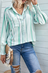 Pocketed Striped Button Shirt With Slits