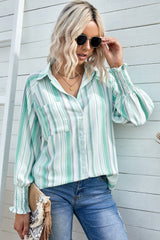 Pocketed Striped Button Shirt With Slits