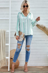 Pocketed Striped Button Shirt With Slits