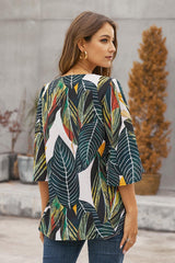 Print Button Down Blouse