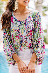 Print Puffy Sleeve Loose Blouse