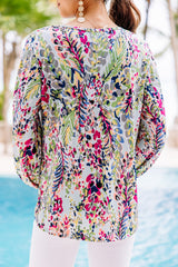 Print Puffy Sleeve Loose Blouse