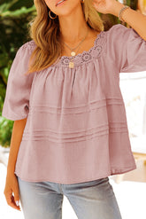 Puff Sleeve Eyelet Babydoll Blouse