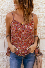Red Floral Print Loose Spaghetti Strap Cami Top
