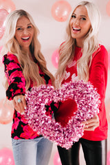 Red Hearts Print Crewneck Long Sleeve Sweatshirt