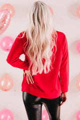 Red Hearts Print Crewneck Long Sleeve Sweatshirt