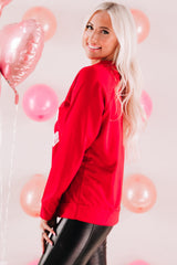 Red Hearts Print Crewneck Long Sleeve Sweatshirt