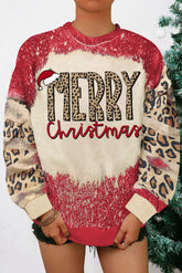 Red Merry Christmas Leopard Color Block Sweatshirt