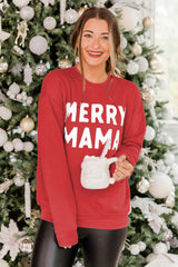 Red Merry Mama Long Sleeve Pullover Sweatshirt