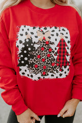 Red Multi Christmas Tree Pattern Casual Sweatshirt